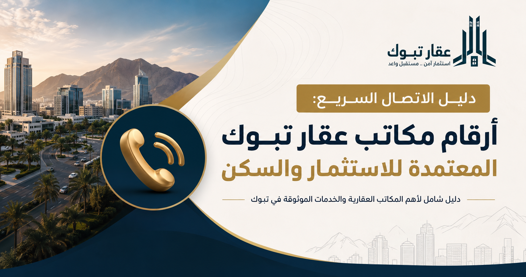 دليل الاتصال السريع: أرقام مكاتب عقار تبوك المعتمدة للاستثمار والسكن 2 أرقام مكاتب عقار تبوك